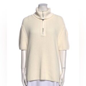 NEW MONCLER XL STRETCH Cream Sweater with quarter -Zip MOCK TUNIC